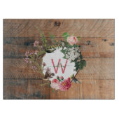 Monogrammed Rustic Wood Vintage Flowers Snijplank (Voorkant)