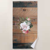 Monogrammed Rustic Wood Vintage Flowers Strandlaken (Voorkant)