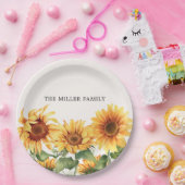 Monogrammed Rustic Yellow Sunflower Garden Papieren Bordje (Feest)