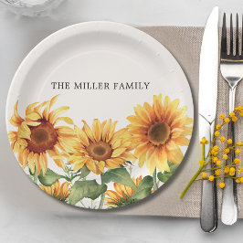 Monogrammed Rustic Yellow Sunflower Garden Papieren Bordje
