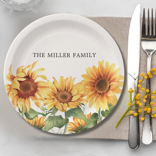 Monogrammed Rustic Yellow Sunflower Garden Papieren Bordje