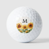 Monogrammed Rustieke Gele Zonnebloem Tuin Golfballen (Voorkant)