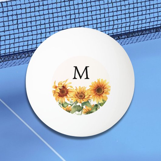 Monogrammed Rustieke Gele Zonnebloem Tuin Pingpongbal
