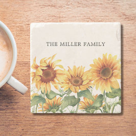 Monogrammed Rustieke Gele Zonnebloem Tuin Stenen Onderzetter