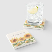 Monogrammed Rustieke Gele Zonnebloem Tuin Stenen Onderzetter (Zijkant)