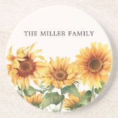Monogrammed Rustieke Gele Zonnebloem Tuin Zandsteen Onderzetter (Voorkant)