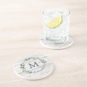 Monogrammed rustieke groene salie blad krans zandsteen onderzetter (Zijkant)