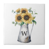 Monogrammed rustieke herfst zonnebloem vaas tegeltje (Voorkant)