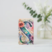 Monogrammed S Daisy Bloemen Waterverf QR Code Logo Visitekaartje (Staand voorkant)