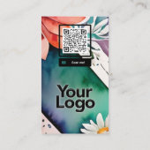 Monogrammed S Daisy Bloemen Waterverf QR Code Logo Visitekaartje (Achterkant)