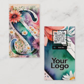 Monogrammed S Daisy Bloemen Waterverf QR Code Logo Visitekaartje (Voorkant / Achterkant)