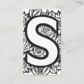 Monogrammed S Floral Zwart-wit Bedrijf Logo Visitekaartje (Voorkant)