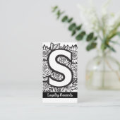 Monogrammed S Floral Zwart-wit Bedrijf Logo Visitekaartje (Staand voorkant)