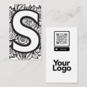 Monogrammed S Zwart-wit Bloemen QR Code Logo Visitekaartje (Voorkant / Achterkant)