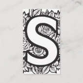 Monogrammed S Zwart-wit Bloemen QR Code Logo Visitekaartje (Voorkant)