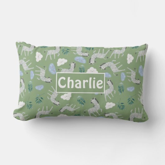 Monogrammed safari patroon voor het zoemen groen kussen (Voorkant)