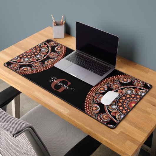 Monogrammed Safari Sunset Bohemian Dot Mandala Bureaumat (Kantoor 2)