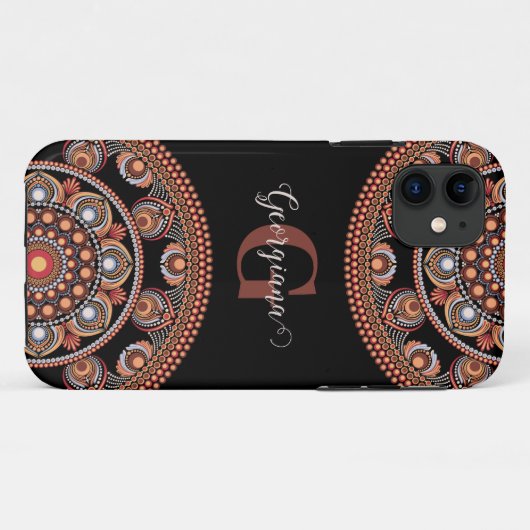 Monogrammed Safari Sunset Bohemian Dot Mandala Case-Mate iPhone Case (Achterkant (horizontaal))