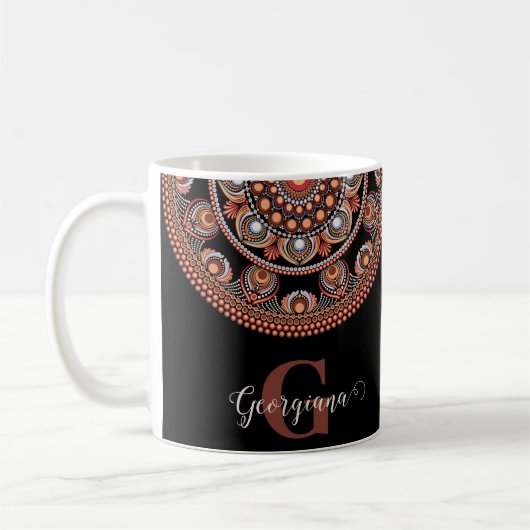Monogrammed Safari Sunset Bohemian Dot Mandala Koffiemok (Links)