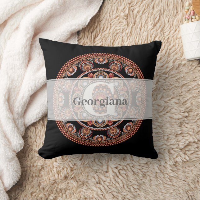 Monogrammed Safari Sunset Bohemian Dot Mandala Kussen (Deken)