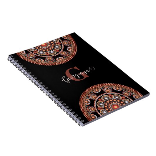 Monogrammed Safari Sunset Bohemian Dot Mandala Notitieboek (Rechterzijde)