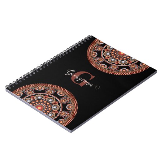Monogrammed Safari Sunset Bohemian Dot Mandala Notitieboek (Linkerzijde)