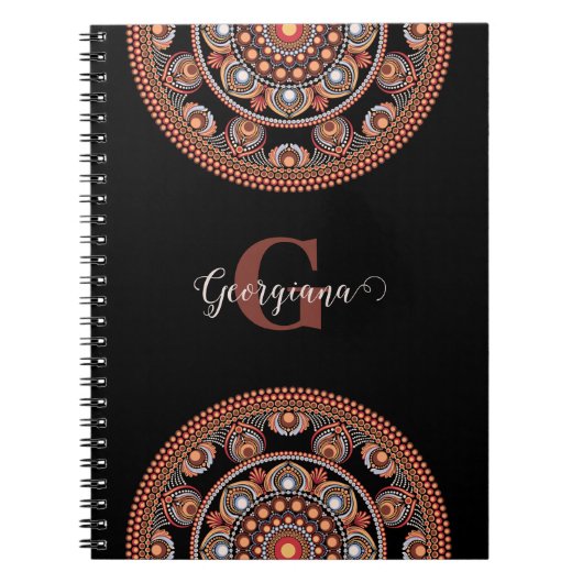 Monogrammed Safari Sunset Bohemian Dot Mandala Notitieboek (Voorkant)