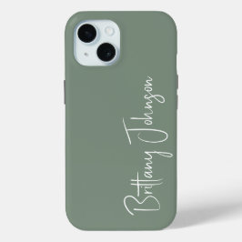 Monogrammed Sage Green iPhone 15 Case