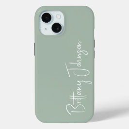 Monogrammed Sage Green iPhone 15 Case