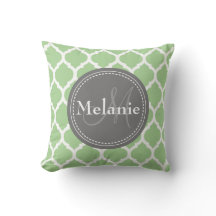 Monogrammed Sage Green & Grey Quatrefoil