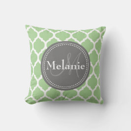 Monogrammed Sage Green & Grey Quatrefoil Kussen
