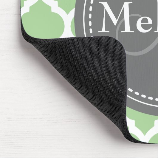 Monogrammed Sage Green & Grey Quatrefoil Muismat (Hoek)