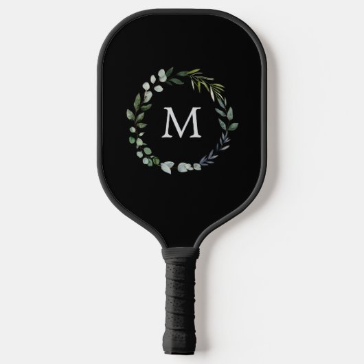 Monogrammed Sage Green Leaves Greenery Krans Pickleball Paddle (Achterkant)