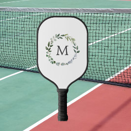 Monogrammed Sage Green Leaves Greenery Krans Pickleball Paddle