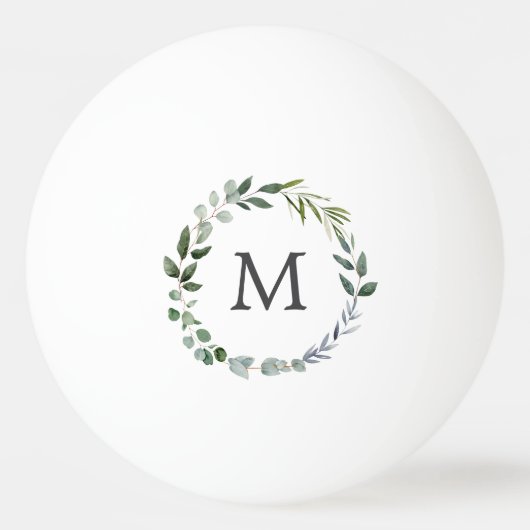 Monogrammed Sage Green Leaves Greenery Krans Pingpongbal (Voorkant)