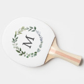 Monogrammed Sage Green Leaves Greenery Krans Tafeltennisbatje (Zijkant)