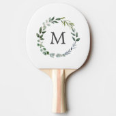 Monogrammed Sage Green Leaves Greenery Krans Tafeltennisbatje (Voorkant)