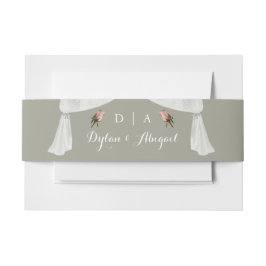 Monogrammed Sage w/Rozen Wedding Belly Band Uitnodigingen Wikkel