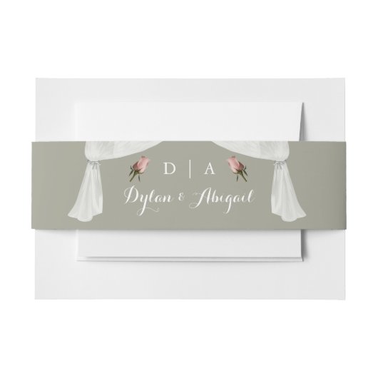 Monogrammed Sage w/Rozen Wedding Belly Band Uitnodigingen Wikkel (Voorkant Voorbeeld)