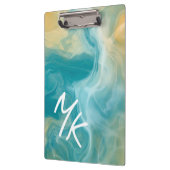 Monogrammed Sandy Brown Ocean Blue Fluid Art Klembord (Links)