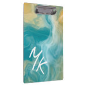 Monogrammed Sandy Brown Ocean Blue Fluid Art Klembord (Rechts)
