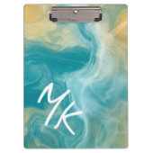 Monogrammed Sandy Brown Ocean Blue Fluid Art Klembord (Voorkant)
