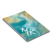 Monogrammed Sandy Brown Ocean Blue Fluid Art Notitieboek (Rechterzijde)