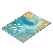 Monogrammed Sandy Brown Ocean Blue Fluid Art Notitieboek (Linkerzijde)