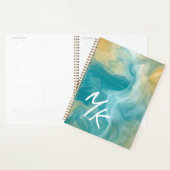 Monogrammed Sandy Brown Ocean Blue Fluid Art Planner (Display)