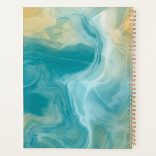 Monogrammed Sandy Brown Ocean Blue Fluid Art Planner (Achterkant)