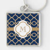 Monogrammed Sapphire Blue en Gold Moroccan Sleutelhanger (Voorkant)