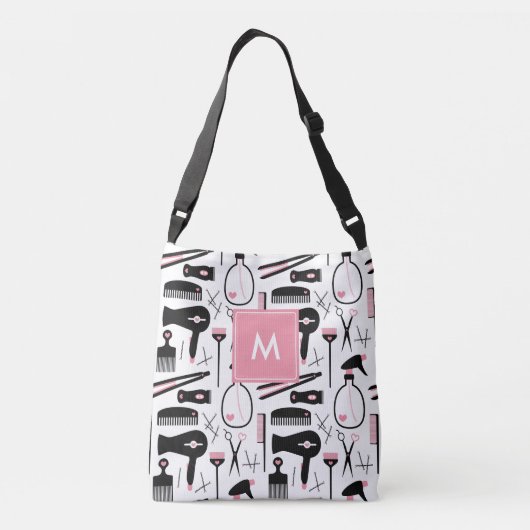Monogrammed Schattige Hair Stylist Pattern Crossbody Tas (Achterkant)
