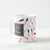 Monogrammed Schattige Roze Manicurist Gereedschaps Koffiemok (Voorkant links)
