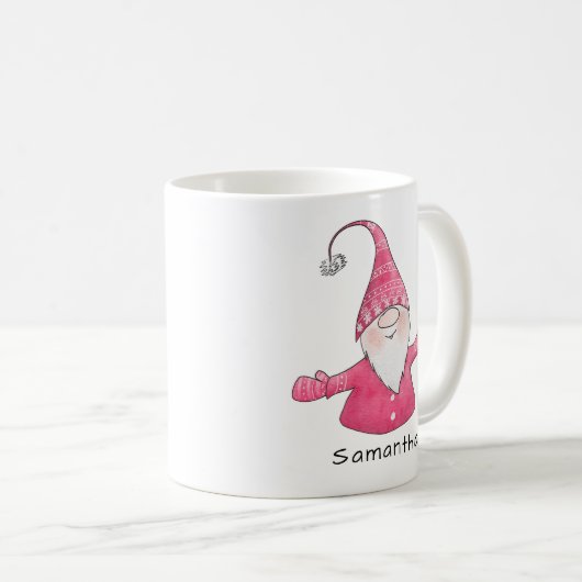 Monogrammed Schattigee Gnome Roze en Witte Kerst Koffiemok (Voorkant rechts)